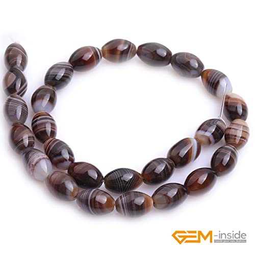 GEM-Inside Stripe Botswana Agate Gemstone Loose Beads Natural 10x14mm Bronw Olivary Crystal Energy Stone Power for Jewelry Making 15" - size: Brown-10X14mm