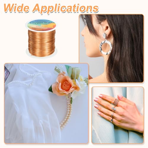HARFINGTON Wire 203ft Length 24 Gauge Copper Craft Jewelry Wrapping Wire Tarnish Resistant Beading for Jewelry Making Supplies Crafting, Rose Gold - color: Rose Gold