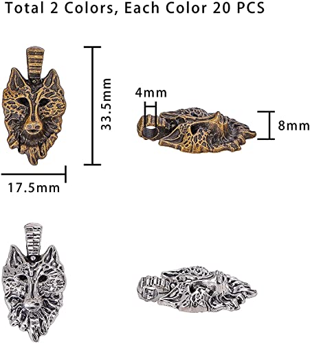 PH PandaHall 40pcs 2 Colors Wolf Head Charms Tibetan Alloy Animals Pendant Beads Dangle Charms for DIY Men Bracelet Necklace Jewelry Making (Antique Bronze & Antique Silver) - color: 2 Colors Wolf Head - 40pcs