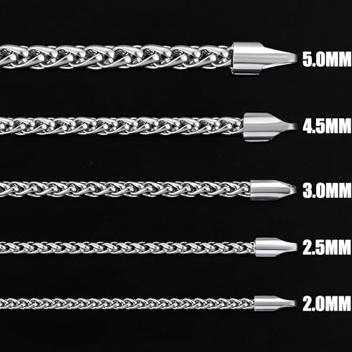 Fiusem Black Wheat Chains for Men and Women, 2/2.5/3/4/5mm Stainless Steel Necklace Chain, Mens Necklace Jewelry Gift 16-28 Inch - size: 20 Inches, style: Silver 2.1MM