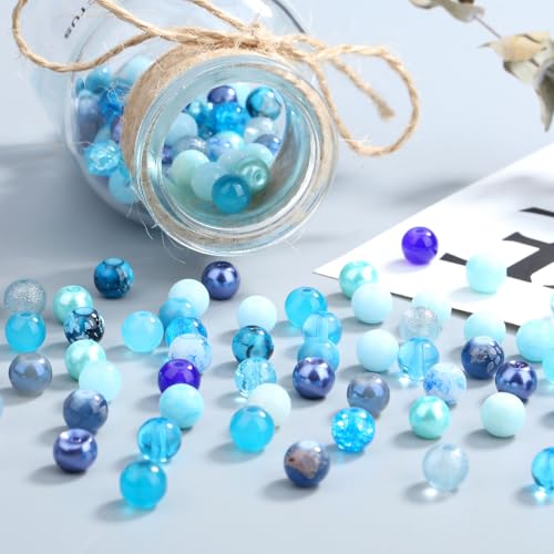 DUQGUHO 8mm Blue Beads for Jewelry Making Blue Glass Beads for Crafts Round Bead Bracelet Kit 360PCS - color: 7-Blue