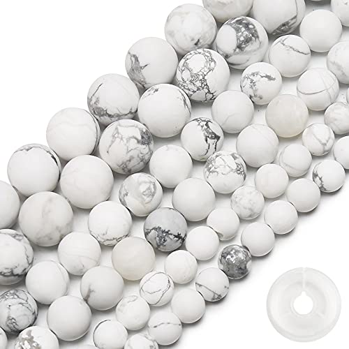 Natural Matte White Turquoise Beads, 6MM Round Frosted Unpolished Loose Gemstone Beads for Bracelet Necklace Jewelry Making, Energy Stone Healing Power with Stretch Beading Cord - color: Matte White Turquoise, size: 6MM