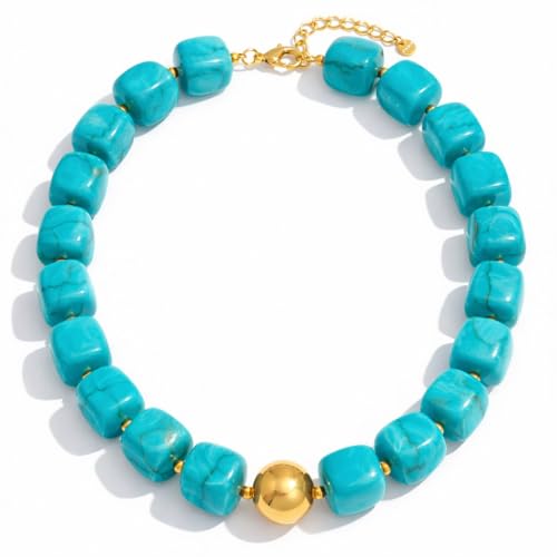 Mchic Colorful Beaded Choker Necklace for Women: Boho Large Square Acrylic Beaded Necklace Stainless Steel Adjustable Surfer Beach Strand Necklaces Summer Handmade Jewelry Gift for Women - color: Teal