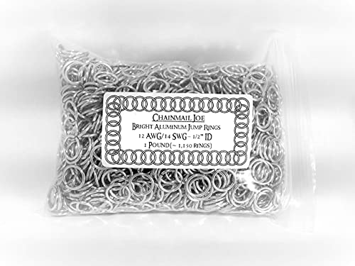 1 Pound Bright Aluminum Chainmail Jump Rings 14G 1/2" ID (1150+ Rings) - size: 14SWG 1/2" ID