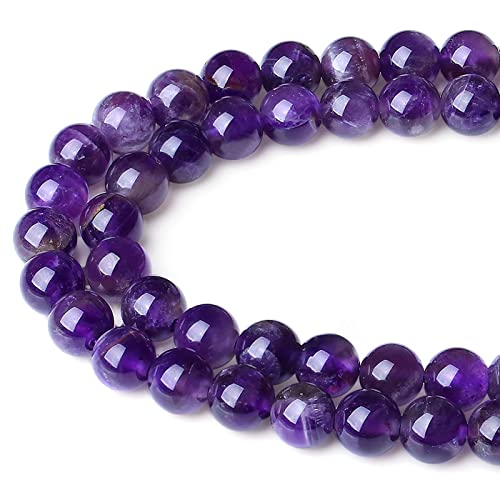 LAIDANLA Amethyst 8mm Natural Stone Beads Round Loose Gemstone Stone Beads for DIY Bracelet Necklace Earrings Jewelry Making Polishing Genuine Real Beading Crystal 96PCS 2 Strand 32" - color: D-Amethyst, size: 8mm