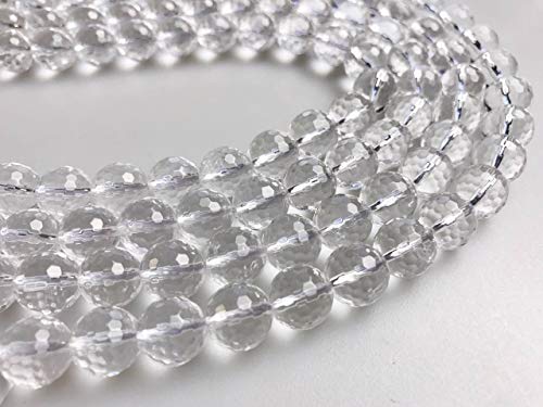 JM Design Clear Quartz Crystal Faceted Round Loose Gemstone Beads Size 4mm 15.5" Strand for Jewelry Making - size: 4mm