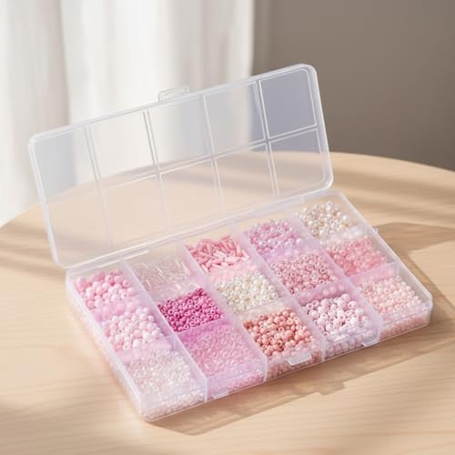 Glass Seed Beads Kit for Jewelry Making, Multi Color Small Beads Set with Organizer Box, DIY Bracelet Necklace Craft Kit for Girls, Beginners, Pink - color: Pink
