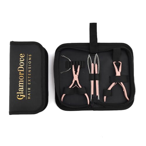 Hair Extension Pliers Kit Microlink Pliers for Extensions Hair Extension Beading Tool Hair Needle Pulling Hook Hair Styling Bead Closer and Remover Pliers - color: 1 Pink