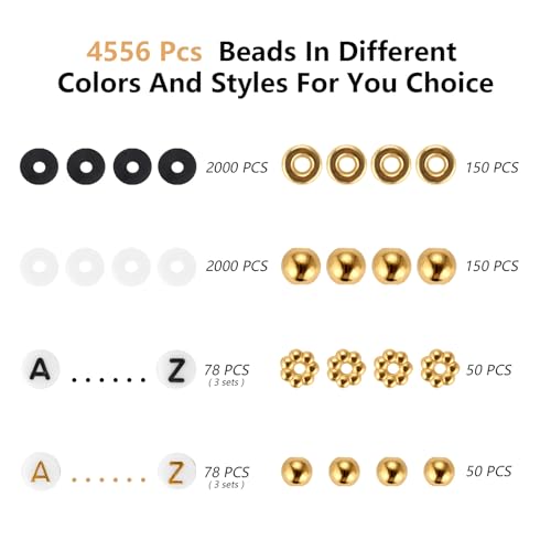 White Black Clay Beads Bracelet Making kit, Funtopia Heishi Beads Polymer Clay Beads for Jewelry Making, Friendship Bracelet Kit with Gold Beads Alphabet Letter Beads for Girls Adults (6mm) - color: 3.Black and white