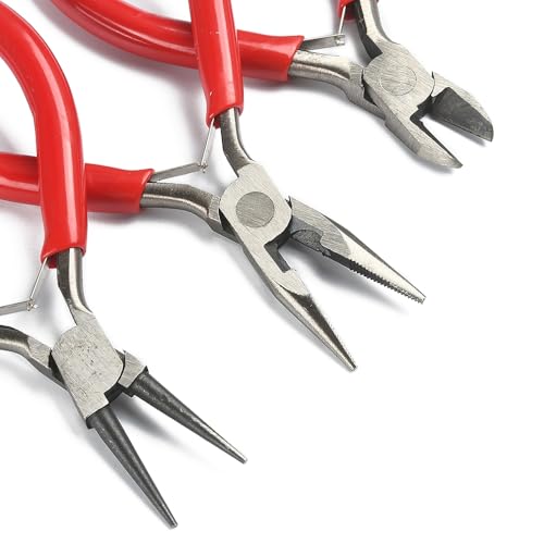 Pliers for Jewelry Making, Jewelry Pliers Set Includes Needle Nose Pliers, Round Nose Plier and Wire Cutters, Jewelry Making Tools for Jewelry Repair, Wire Wrapping, Beading and Crafts - color: Red