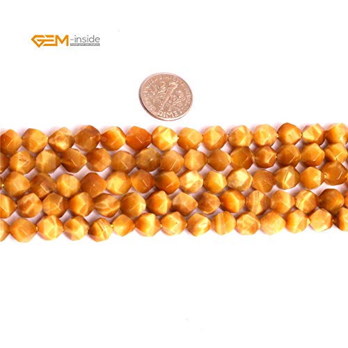 GEM-Inside Natural 8mm Gold Yellow Tiger Eyes Gemstone Loose Beads Faceted Cambay Crystal Energy Stone Power for Jewelry Making 15" - color: Gold Yellow Tiger Eye, size: 8mm