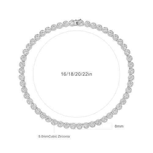 Gemsme 18K White Gold Plated Halo Necklace 5.0mm Round Cubic Zirconia Classic Tennis Necklace - color: White Gold, size: 24 inch