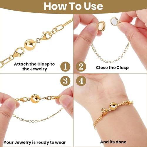 Set of Three 9mm Round Magnetic Lock with Lobster Clasp in 14K Yellow Gold Over Sterling Silver 7.40 Grams Gifts - color: Set of 3 Yellow Gold