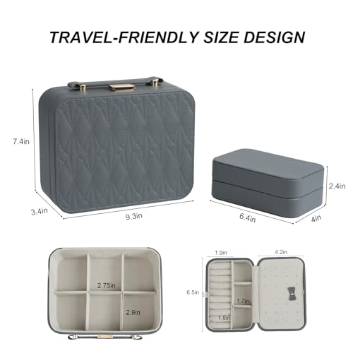 Travel Jewelry Case Large, Jewelry Box Large Jewelry Travel Organizer Jewelry Case with Handle, Best Gift for women Girls, Grey - color: A Modern Grey
