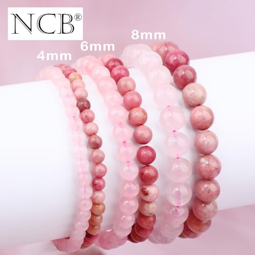 NCB 2.3-Piece 4mm Natural Crystal Gemstone Stretch Bracelets – Handmade Reiki Energy Healing Jewelry for Meditation,Yoga, Unisex - color: 2PCS ( Pink Quartz+Rhodochrosite ), size: 6mm