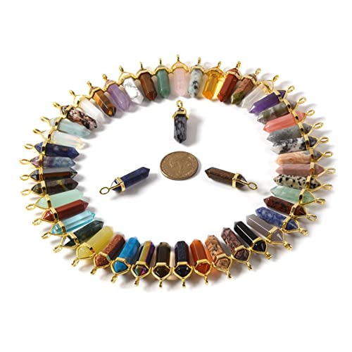 Justinstones Crystal Healing Hexagonal Point Chakra Reiki Pendant Beads Lot - color: 12PCS Gold Cap Mixed