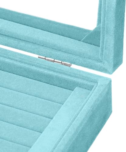 Jewelry Box Rings Organizer Tray 7 Slots Velvet Jewelry Earring Storage Box With Transparent Lid Jewelry Display Case for Girls Women (Light Blue) - color: Light Blue
