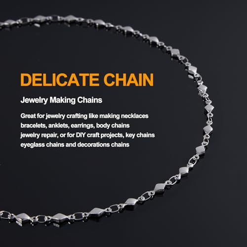 KYUNHOO Stainless Steel Silver Chain Roll 4 Meters Long Small Diamond Shape Jewelry Making Chains for Crafts DIY Supplies Jewelry Findings - color: Rhombic Steel
