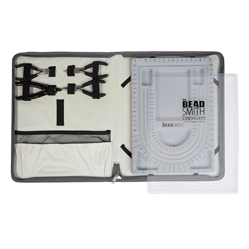 The Beadsmith Bead Folio Kit – Basic Elements – 28” U Channel Bead Board with Lid, Zippered Storage Case & 4-Piece Plier Set– Keep Your Designs, Beads & Tools Secure – Jewelry Making Supplies - size: 28" - U Channel Folio w/Pliers
