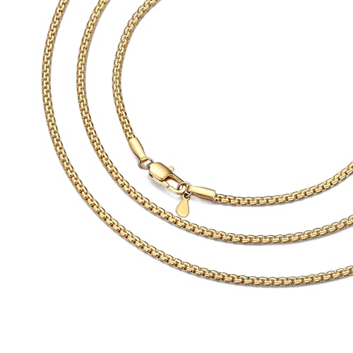 Bestyle 18K Gold Plated/Silver/Black Chain for Men, Hypoallergenic 2/4/6/8mm Stainless Steel Flat Link Chain Necklace for Men & Women Hip Hop Jewelry, 14-30" - color: 2mm-Gold, size: 18 Inch