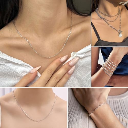 16Ft Stainless Steel Paperclip Chain for Jewelry Making, 2.5mm Width Silver Paper Clip Link Chains Roll for DIY Necklace Bracelet Craft Jewelry Making Supplies with Lobster Clasps Soft Tape Measure - color: Paperclip 2.5mm Silver