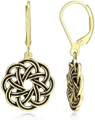 Amazon Essentials 925 Sterling Silver Leverback Celtic Knot Dangle with 18K Gold Plated Hypoallergenic Nickel-Free Earrings