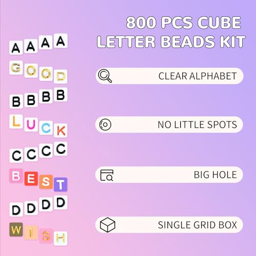 800Pcs Black Square Letter Beads A-Z, 6X6mm Acrylic Alphabet Beads for DIY Crafts - color: Black and White