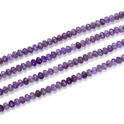 Adabele 15 Inch Natural Purple Amethyst Healing Gemstone 4mm x 3mm Tiny Small Faceted Round Rondelle Loose Beads Stone Spacer (115-125pcs) for Craft Jewelry Making GK-B3 - color: Amethyst, size: 4mm x 3mm - 15 inch/1 strand