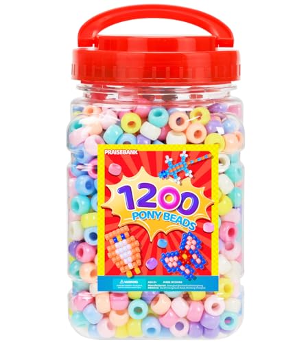Praisebank Pony Beads, 1200pcs 6x9mm, Wholesale Beads, Bracelets Jewelry Making, Arts & Crafts(Candy) - color: Candy, size: Small Size