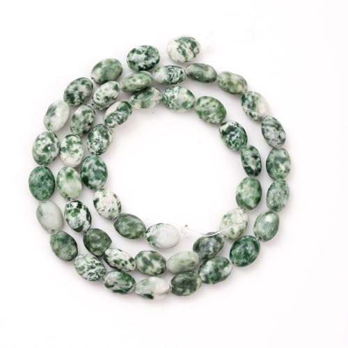 6×8mm Natural Green White Sodalite Gemstone Loose Beads Flat Oval Healing Crystal Loose Stone Beads for Jewelry Necklace Bracelet Earring Craft - color: Green White Sodalite