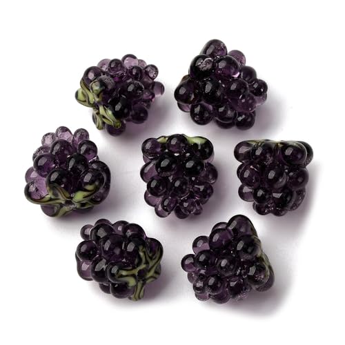 DanLingJewelry 10Pcs 3D Purple Berry Fruit Beads Handmade Lampwork Raspberry Spacer Beads for DIY Jewelry Making Crafts