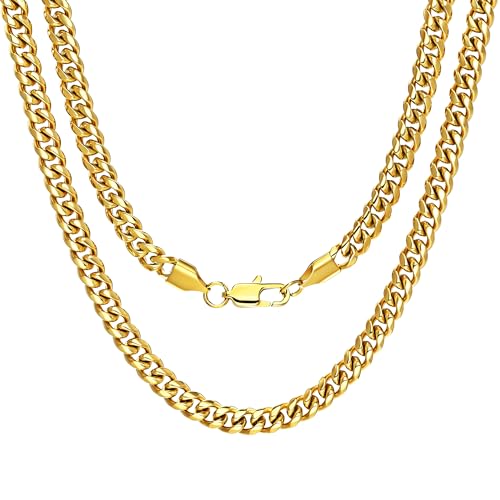 4/6mm Cuban Link Chains for Men - Gold/Silver Plated Stainless Steel Miami Curb Chain Necklace - No Tarnish Hip Hop Mens Jewelry, 18"/20"/22"/24" - color: 6MM Gold Chain, size: 18inch