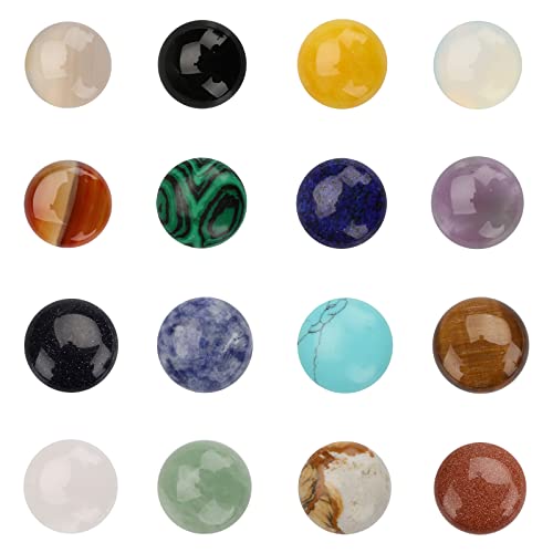SUPERFINDINGS 16 Styles Half Round Gemstoness Cabochon 20mm Flat Back Stones Beads Quartz Crystal Cabochons for Bracelet Necklace Jewelry Making - size: 20mm