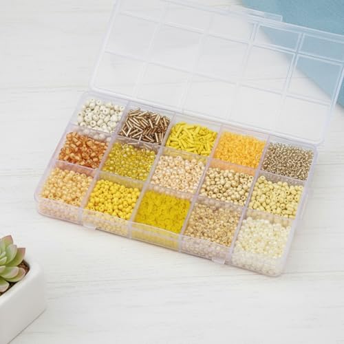 Glass Seed Beads Kit for Jewelry Making, Multi Color Small Beads Set with Organizer Box, DIY Bracelet Necklace Craft Kit for Girls, Beginners, Yellow - color: Yellow