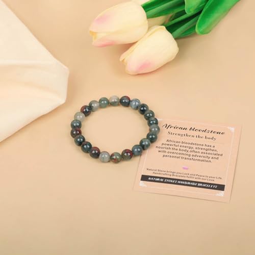 AD Beads Handmade Gemstone Stretch Elastic Bracelet Crystal Healing Reiki Nature's Beauty and Spiritual Essence Unisex - color: African Bloodstone (Strengthen the Body), size: 4mm