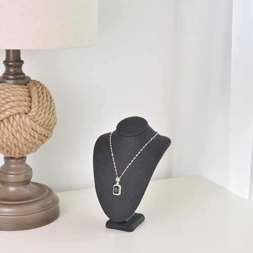 MOOCA Small Linen Covered Wood Jewelry Display Necklace Chain Jewelry Bust Display Holder Stand, Necklaces Mannequin, 7 1/4 in Height, Black Linen - color: 8) Black Linen, 1 piece
