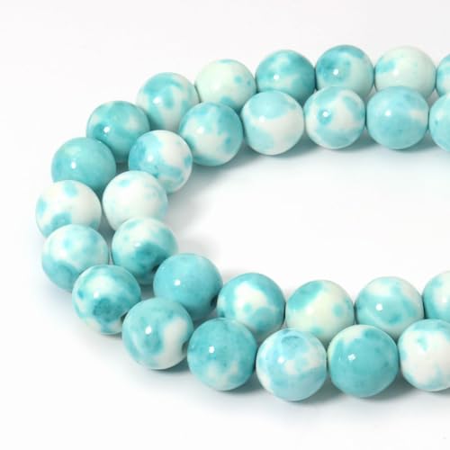 35pcs 10mm Natural Blue Rain Flower Gemstone Beads Energy Healing Crystal Round Loose Stone Beads for Jewelry Making, DIY Bracelets Necklaces - color: Blue Rain Flower, size: 10mm
