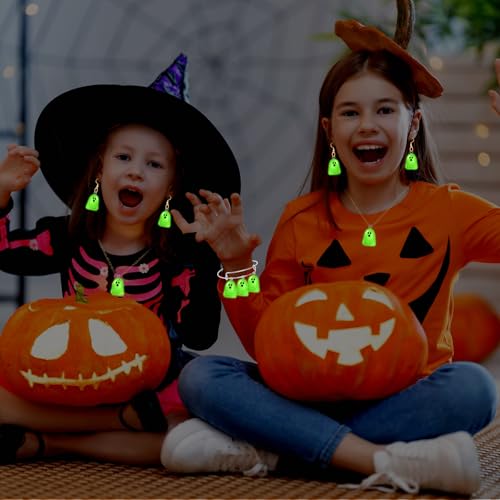 Augshy 64 Pcs Halloween Ghost Charms, Resin Ghost Charms Luminous Ghost Beads Halloween Pendant Bulk Glow in The Dark Ornament for DIY Bracelet Necklace Earrings Jewelry Making Accessories Decorations - style: Halloween Style