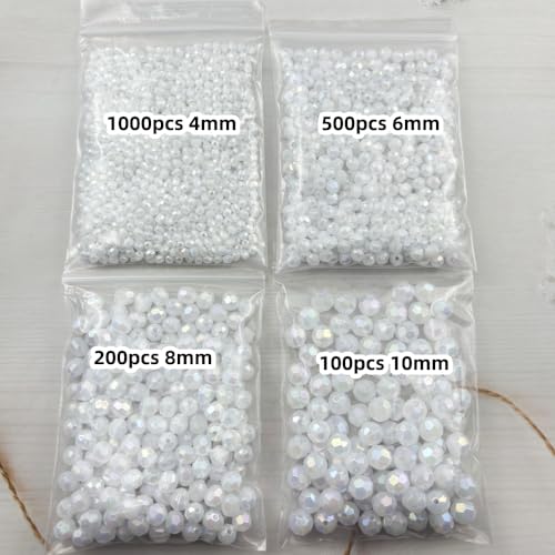 1800pcs Acrylic Faceted Round Beads 4mm 6mm 8mm 10mm AB Colors Glossy Acrylic Round Spacer Beads with Hole for DIY Bracelet Necklace Jewelry Making Supplies Handmade Craft(White AB) - color: White AB