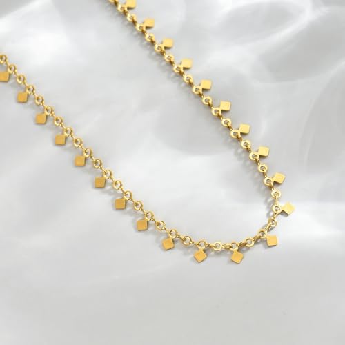 Gold Chain Necklace for Women 18K Gold Plated Dainty Star Cross Heart Cuabn Choker Chains Stainless Steel Trendy Jewelry Christmas Gifts - color: Tiny Square