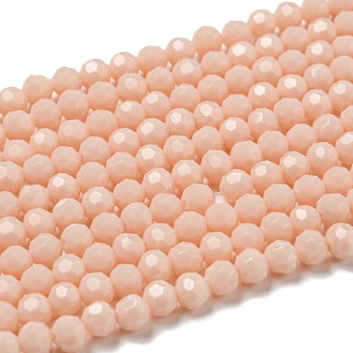 Perlin Czech Bohemian Crystal Glass Beads Faceted Round 4mm 90 Pieces Loose Spacer 1 Strand Beads for DIY Jewelry Earrings Necklace Bracelet Making (Powder Pink Opaque) - color: Powder Pink Opaque
