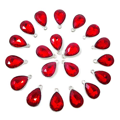 Honbay 20PCS 10x14mm Alloy Glass Crystal Waterdrops Teardrops Charms Pendant for Necklaces, Bracelets, Earrings, Jewelry Making and DIY Crafts - color: Red