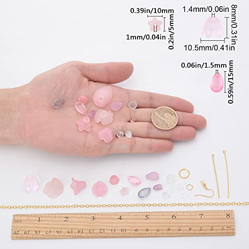 SUNNYCLUE 1 Box DIY 10 Pairs Frosted Acrylic Calla Lily Flower Dangle Earring Making Kits Pink White Acrylic Flower Beads Caps Pendants with Earring Hook Jewelry Findings Supplies, Instruction - color: Diy 10 Pairs Pink Themed Acrylic Earrings