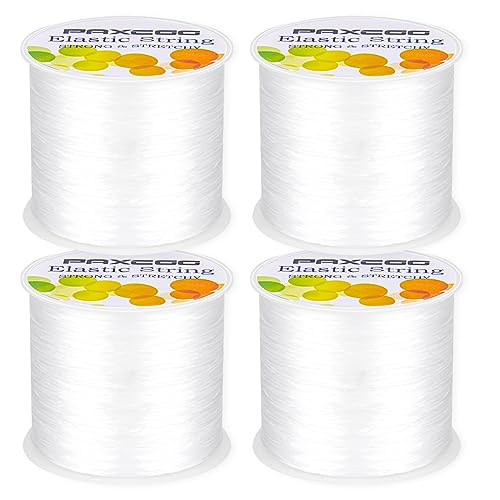 PAXCOO 4 Rolls Elastic String for Bracelets, Stretch Magic Elastic String Bead Cord Jewelry Thread for Bracelet, Necklaces, Clay Beads, Pony Beads (White) - size: 4 Pack