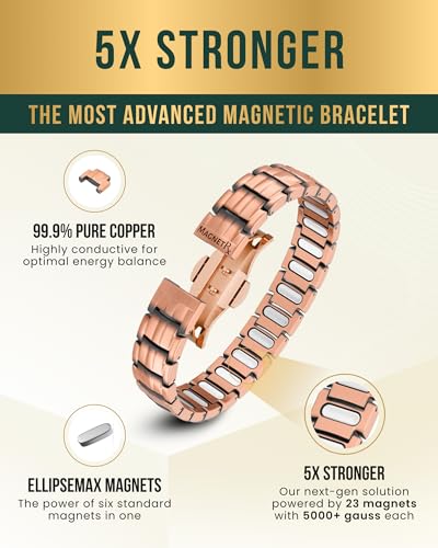 MagnetRX® Magnetic Copper Bracelet for Men — EllipseMAX 5X Strength 5,000 Gauss Magnets — Designed in USA & Patent Pending — Premium Mens Copper Bracelet with Adjustable Length - color: 5x Strength - EllipseMAX (5,000 Gauss)