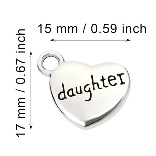 Shapenty Antique Silver Love Heart Shaped Family Members Pendant Charms for DIY Craft Keychains Bracelet Necklace Earrings Jewelry Making Findings and Memory Ornament - style: Daughter