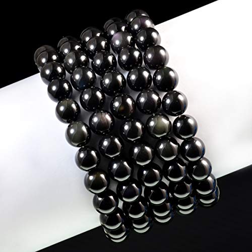 AD Beads Natural Gemstone Round Beads Stretch Bracelet Healing Reiki 10mm (Obsidian) - color: Obsidian
