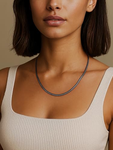 Jewlpire 3mm Flat Link Chain 18K Gold Plated/Black/Silver Chain Necklace for Women, Non-Fading Women's Chains Necklace 16 18 20 22 24 26 Inch - color: 03 - 3mm Black, size: 22 Inches