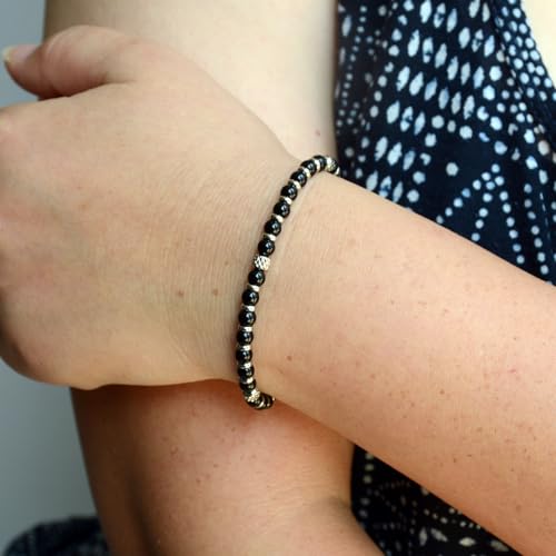 Ganbatte Handmade Beaded Bracelet, Natural Stone and Silver Stainless Steel, Boho Style Women's Jewelry - color: Black Onyx