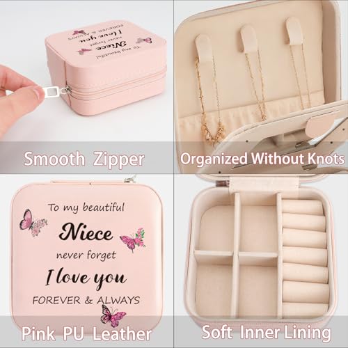 Niece Gifts Pink Butterfly Jewelry Box for Nieces Birthday Gifts Christmas Valentines Mothers Day Gift for Nieces from Aunt Uncle Niece Graduation Gift Portable Travel Jewelry Display Case - color: niece
